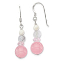 Sterling Silver Polished Pink Crystal, Jade & Mother of Pearl Dangle Earrin, 36 x 11 mm