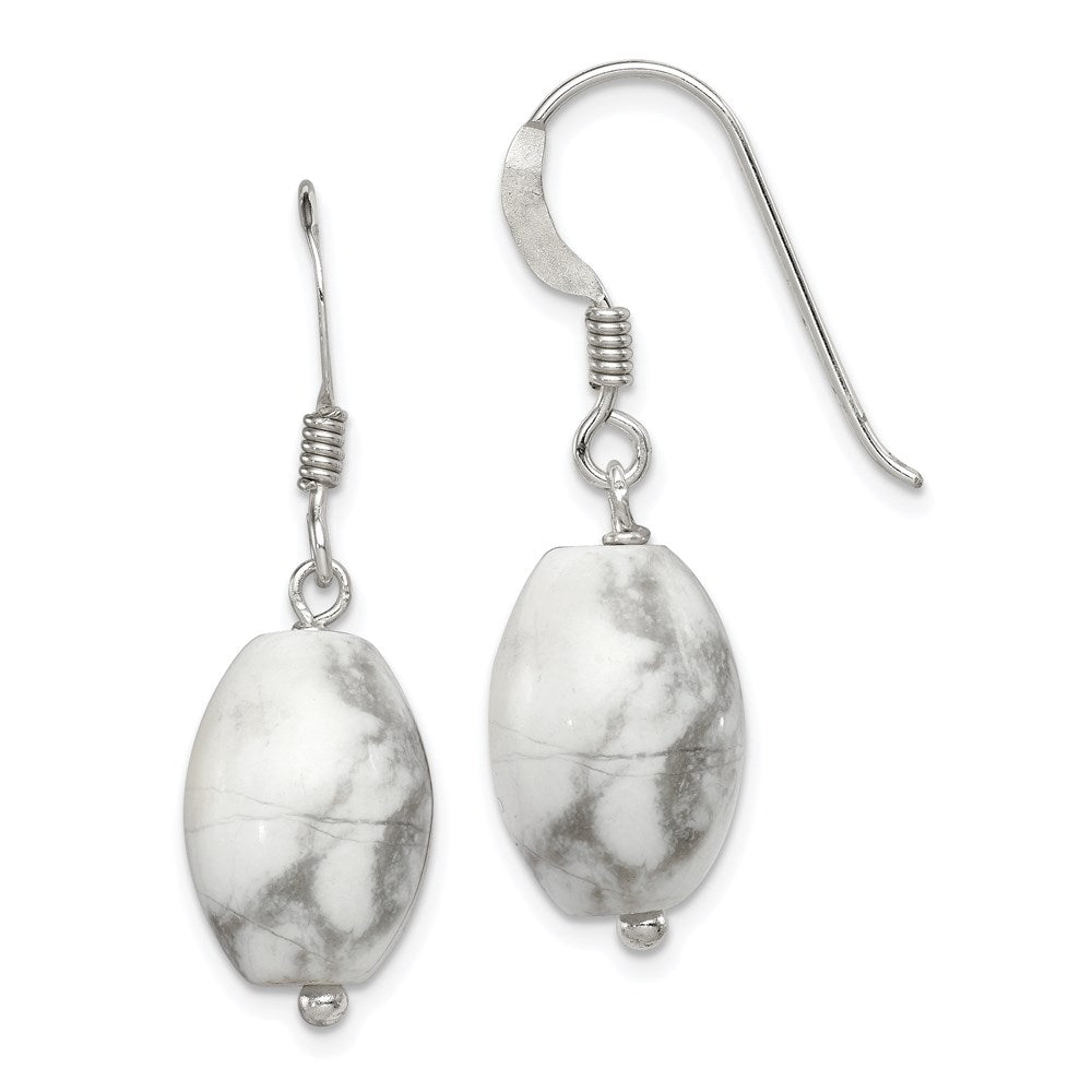 Sterling Silver Polished Oval Howlite Dangle Earrings, 28 x 10 mm