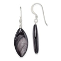Sterling Silver Polished Grey Mother of Pearl Marquise Dangle Earrings, 37 x 12 mm