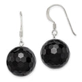 Sterling Silver Polished 17mm Faceted Onyx Bead Dangle Earrings, 35 x 17 mm