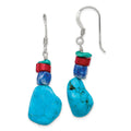 Sterling Silver Red Coral/Howlite/Lapis/Turquoise Dangle Earrings, 42 x 13 mm