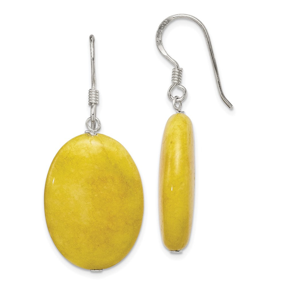 Sterling Silver Polished Yellow Jade Oval Dangle Earrings, 38 x 18 mm