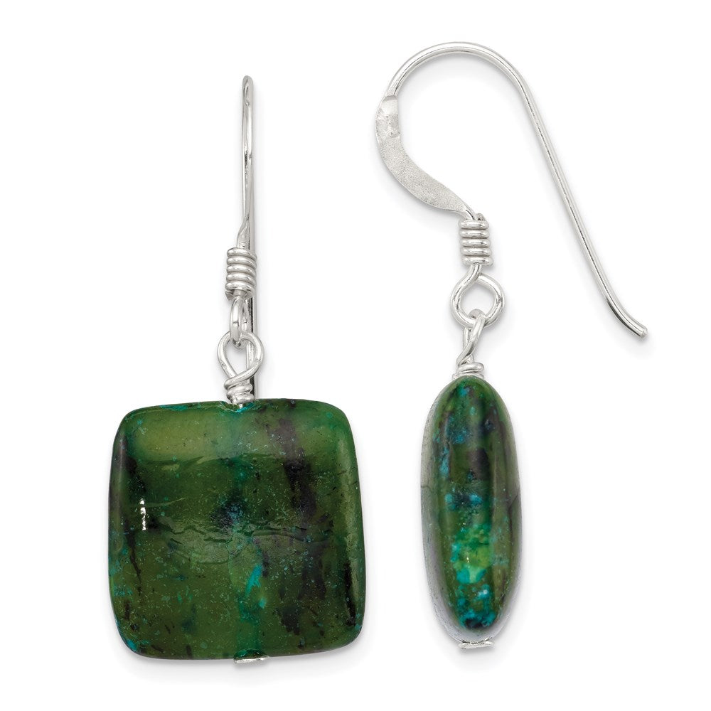 Sterling Silver Polished Chrysocolla Square Dangle Earrings, 26 x 15 mm