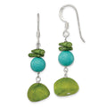 Sterling Silver Jade/Green Coral/Blue Dyed Howlite Dangle Earrings, 37 x 14 mm