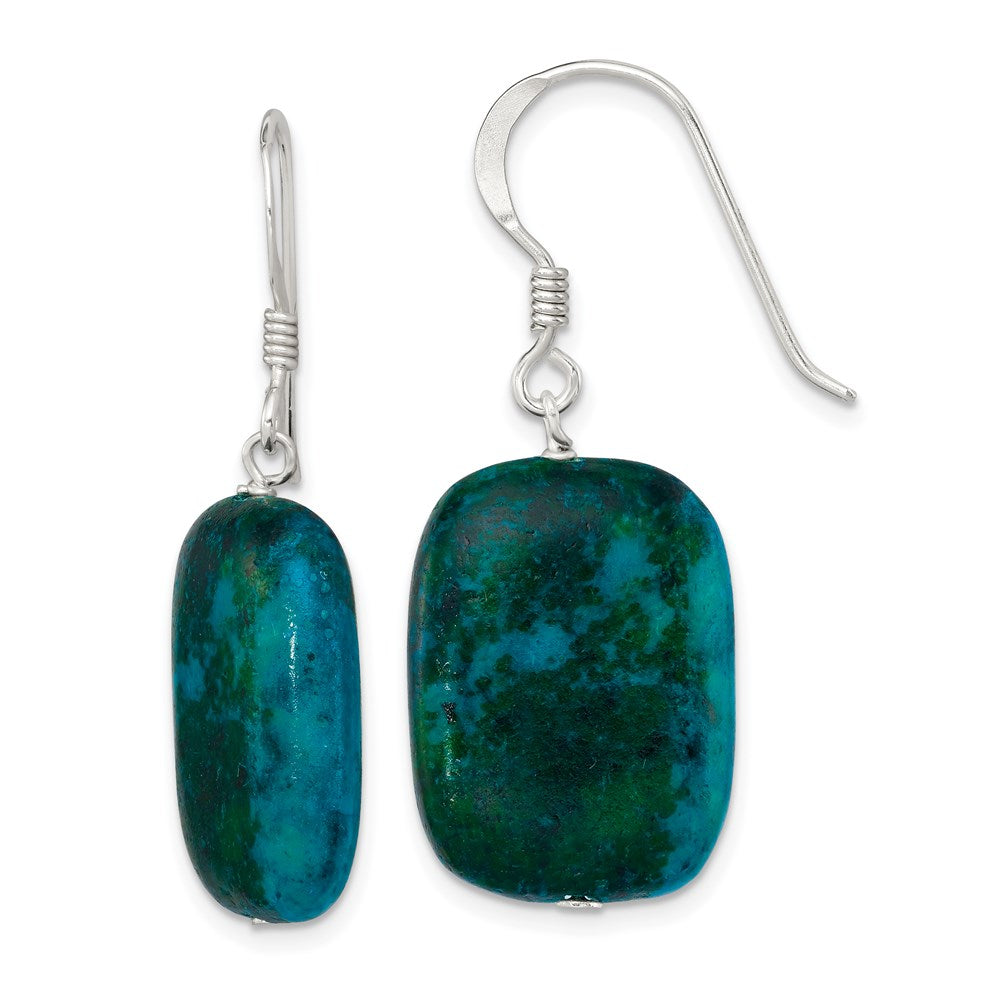 Sterling Silver Polished Stabilized Chrysocolla Oval Dangle Earrings, 32 x 15 mm