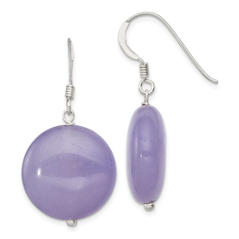 Sterling Silver Polished Lavender Jade Circle Dangle Earrings, 29 x 18.5 mm