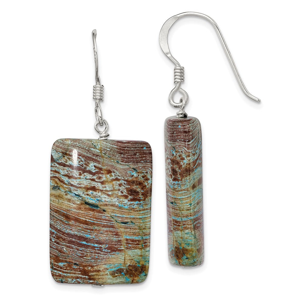 Sterling Silver Polished Rectangular Jasper Dangle Earrings, 40 x 18 mm