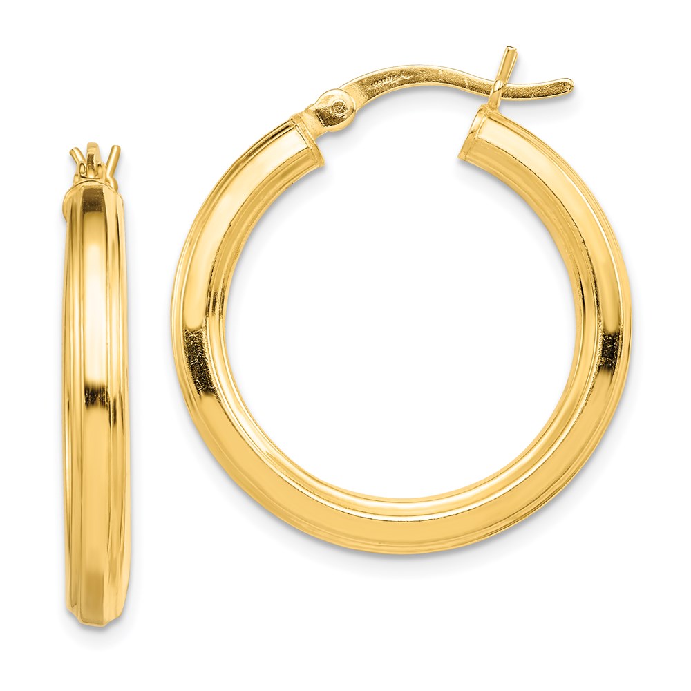 Sterling Silver Gold-flashed 3x25mm Grooved Hoop Earrings, 20 x 3 mm