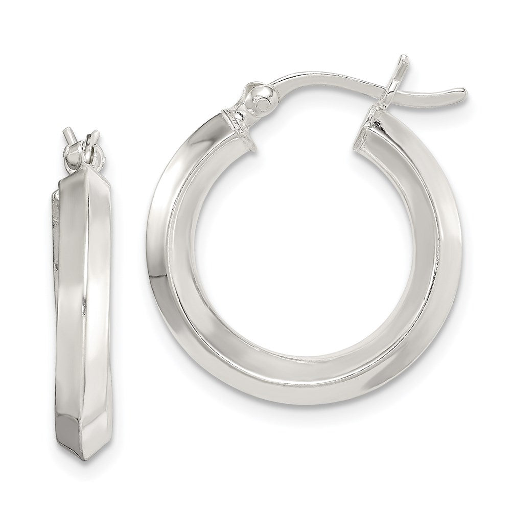 Sterling Silver Polished 3x20mm Knife Edge Round Hoop Earrings, 20 x 3 mm