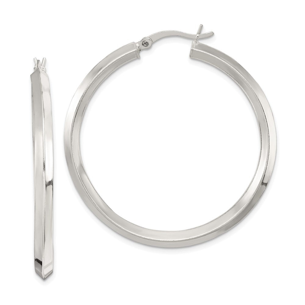 Sterling Silver Polished 3x40mm Knife Edge Round Hoop Earrings, 40 x 3 mm