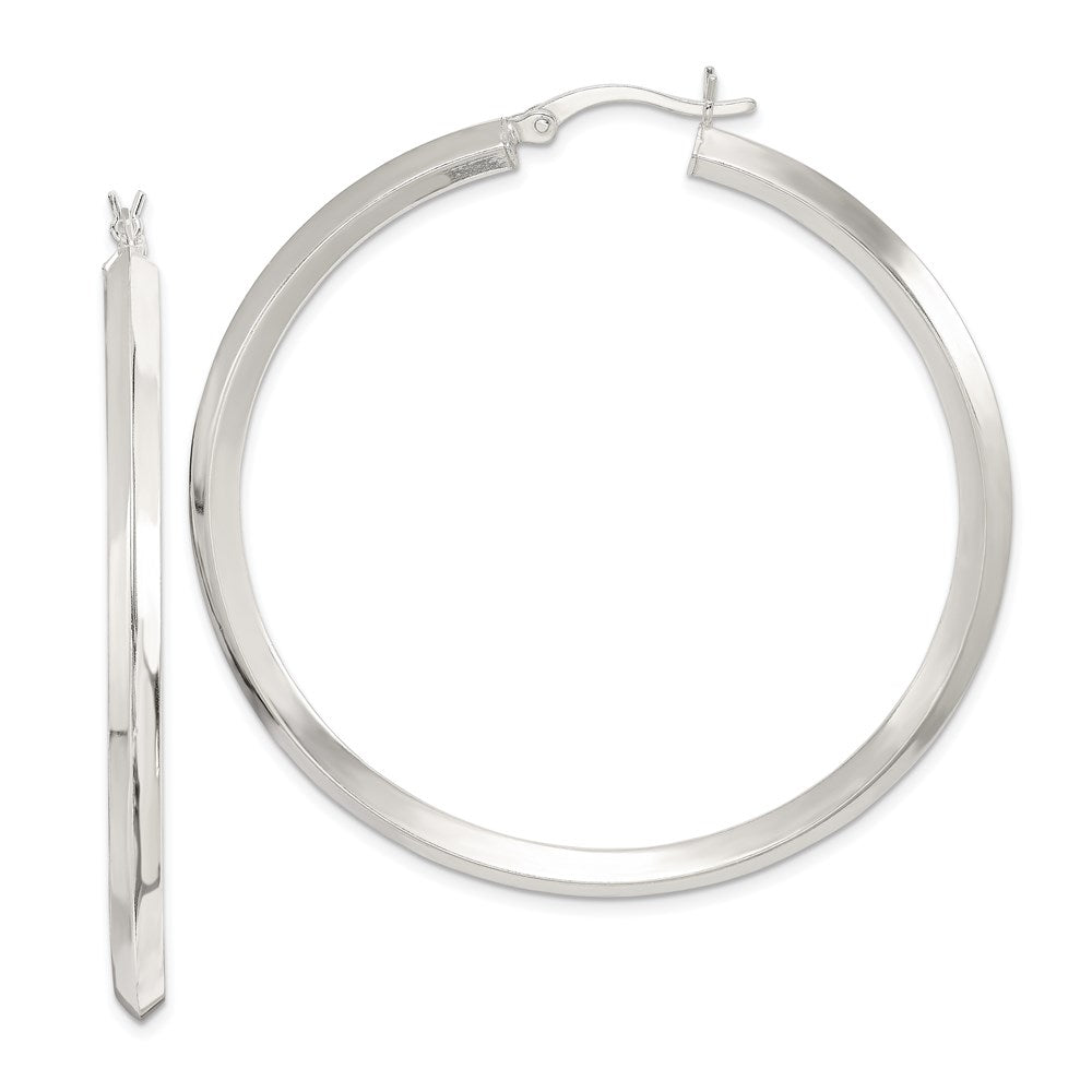 Sterling Silver Polished 3x50mm Knife Edge Round Hoop Earrings, 50 x 3 mm
