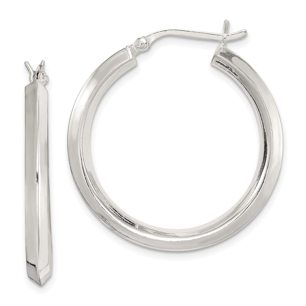 Sterling Silver Polished 3x30mm Knife Edge Round Hoop Earrings, 30 x 3 mm
