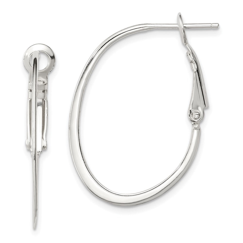 Sterling Silver Rhodium-plated 1.5mm Oval Omega Back Hoop Earrings, 31 x 1 mm