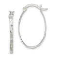 Sterling Silver Rhod-plated Polished/Textured 2mm Oval Hoop Earrings, 15 x 16 mm