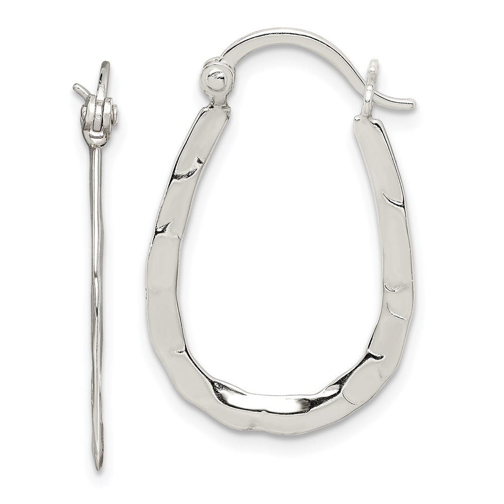 Sterling Silver Polished & Hammered Oval Hoop Earrings, 20 x 14 mm