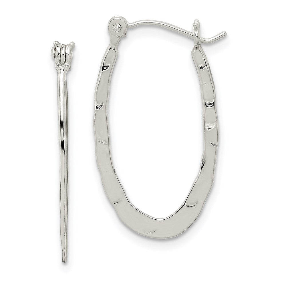 Sterling Silver Polished & Hammered Oval Hoop Earrings, 11 x 14 mm