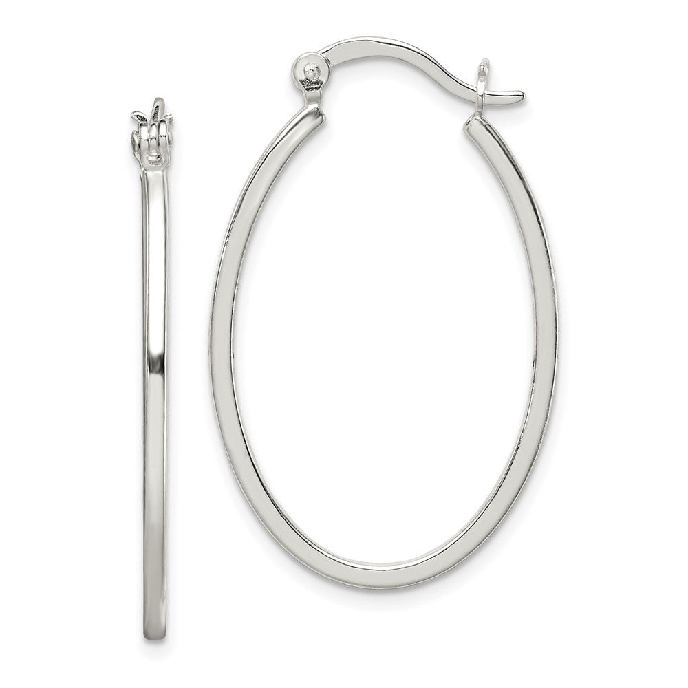 Sterling Silver Polished 1.5mm Square Tube Oval Hoop Earrings, 35 x 23 mm