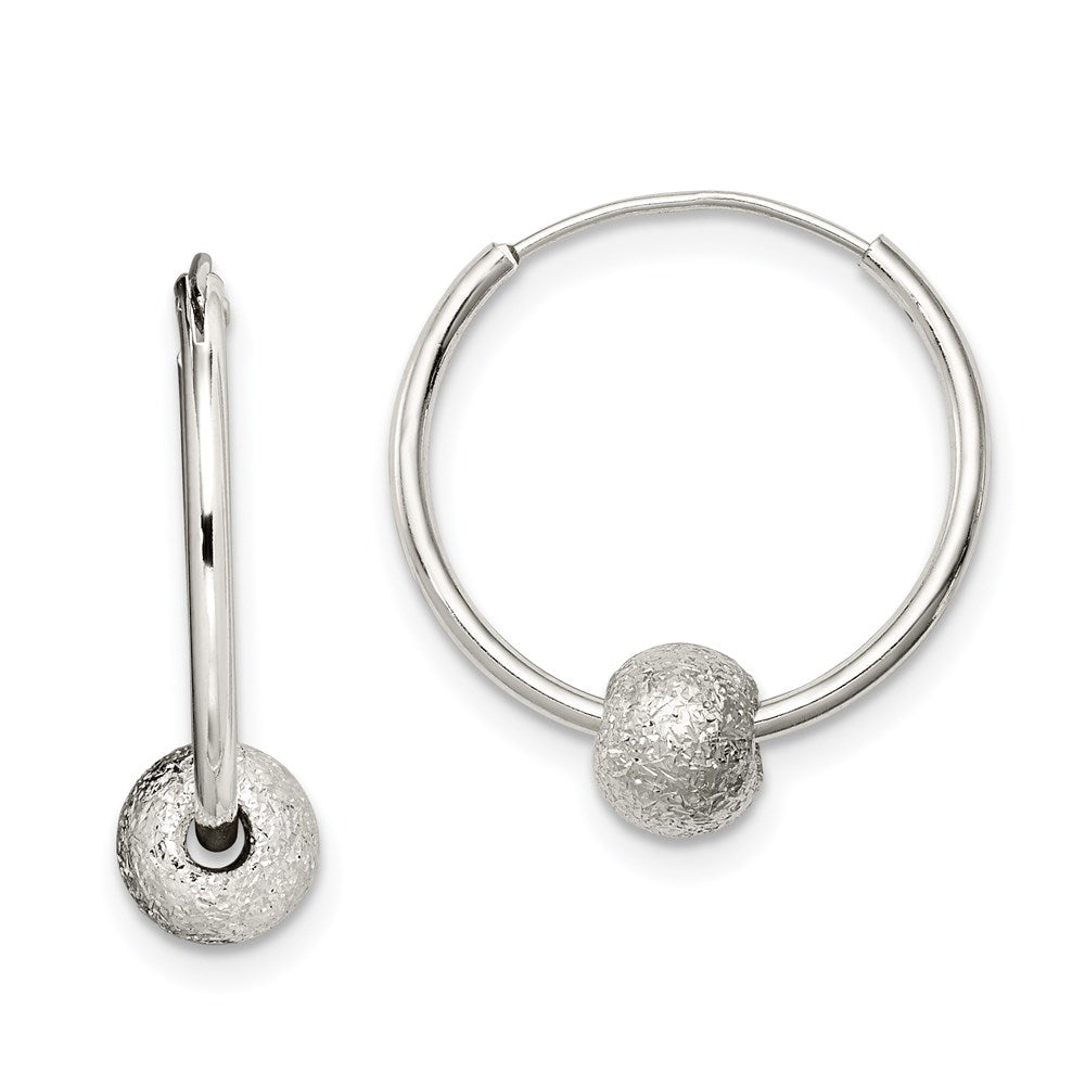 Sterling Silver Laser Bead Endless Hoop Earrings, 16 x 16 mm
