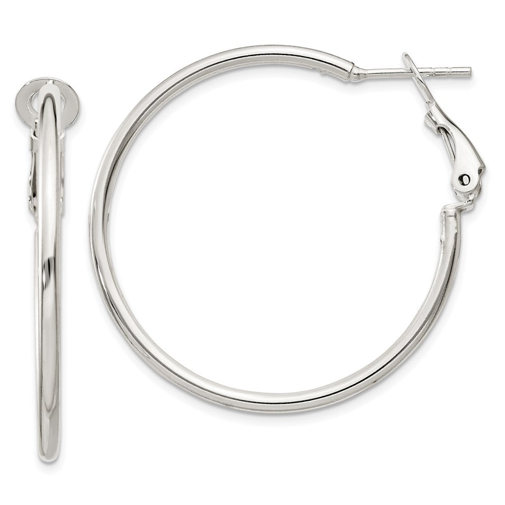 Sterling Silver Polished 2x35mm Omega Back Round Hoop Earrings, 35 x 2 mm