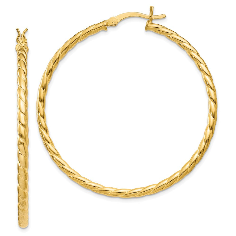 Sterling Silver Gold Flash Plated Twisted 3x45mm Hoop Earrings, 40 x 44 mm