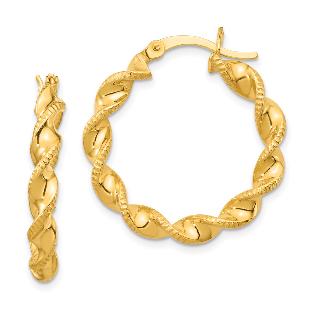 Sterling Silver Gold Flash Plated Patterned Twisted 4x25mm Hoop Earrings, 25 x 4 mm