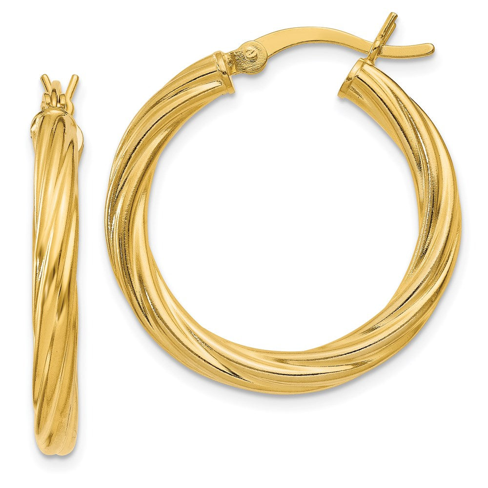 Sterling Silver Gold Flash Plated Twisted 3.5x25mm Hoop Earrings, 25 x 3.5 mm