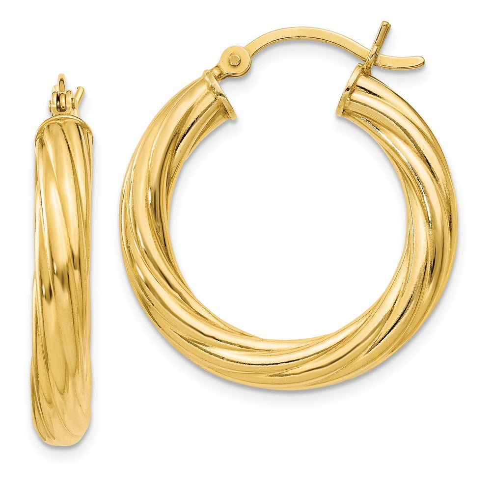 Sterling Silver Gold Flash Plated Twisted 4x25mm Hoop Earrings, 25 x 4 mm