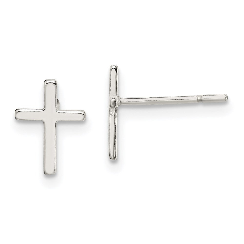 Sterling Silver Polished Latin Cross Post Earrings, 11 x 7 mm