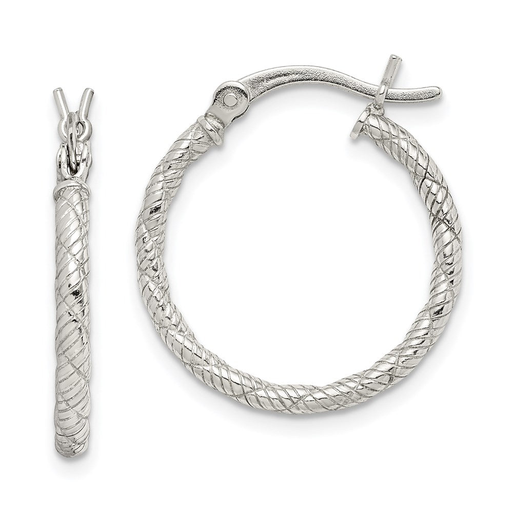 Sterling Silver Rhodium-plated Patterned Twist 2x20mm Hoop Earrings, 16 x 20 mm