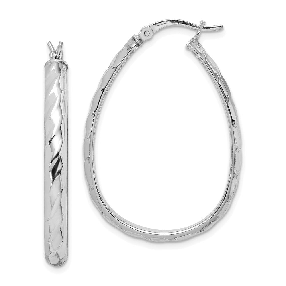Sterling Silver Rhodium-plated 4mm Textured Hoop Earrings, 23 x 26 mm, 3.15 g - ID5S9QE67218L7