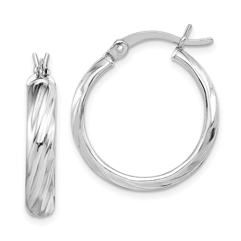 Sterling Silver Rhodium-plated Textured 20mm Hoop Earrings, 17 x 20 mm