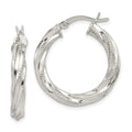 Sterling Silver Rhod-plated Patterned Twisted 4x25mm Hoop Earrings, 18 x 25 mm