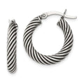 Sterling Silver Antiqued 3.25x20mm Twisted Hoop Earrings, 20 x 3.25 mm