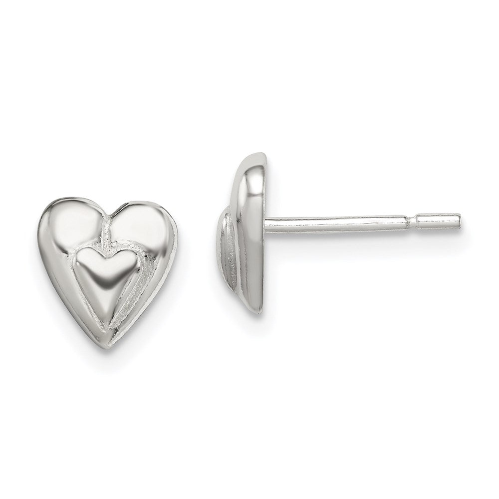 Sterling Silver Polished Heart Post Earrings, 8 x 8 mm, 1.06 g