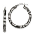 Sterling Silver Antiqued 3.25x30mm Twisted Hoop Earrings, 30 x 3.25 mm