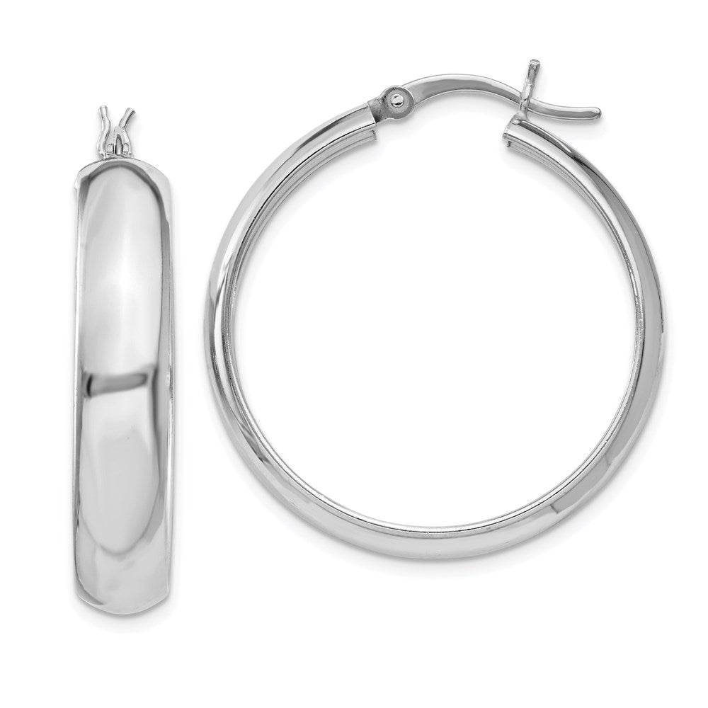 Sterling Silver Rhodium-plated 6x30mm Polished Hoop Earrings, 26 x 30 mm