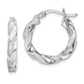 Sterling Silver Rhodium Plated Twisted 3.5x20mm Hoop Earrings, 15 x 20 mm