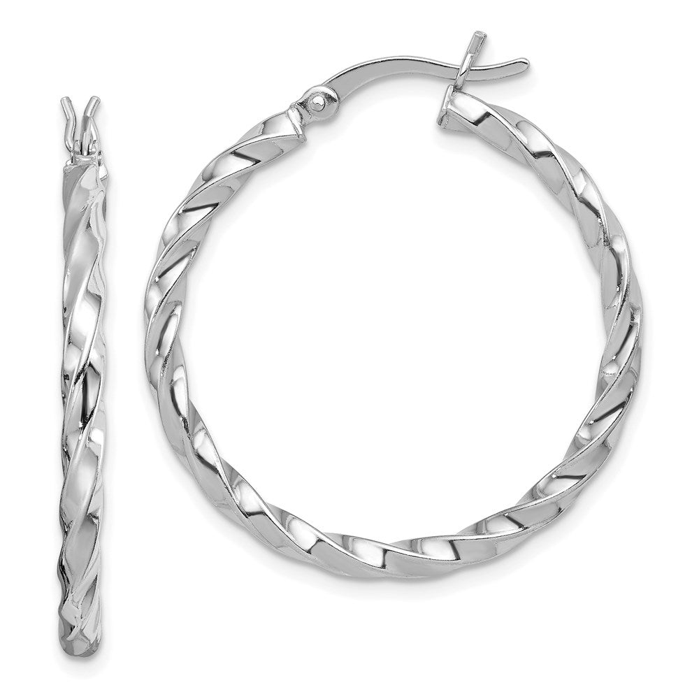Sterling Silver Rhodium-plated Twisted 3x30mm Hoop Earrings, 30 x 3 mm