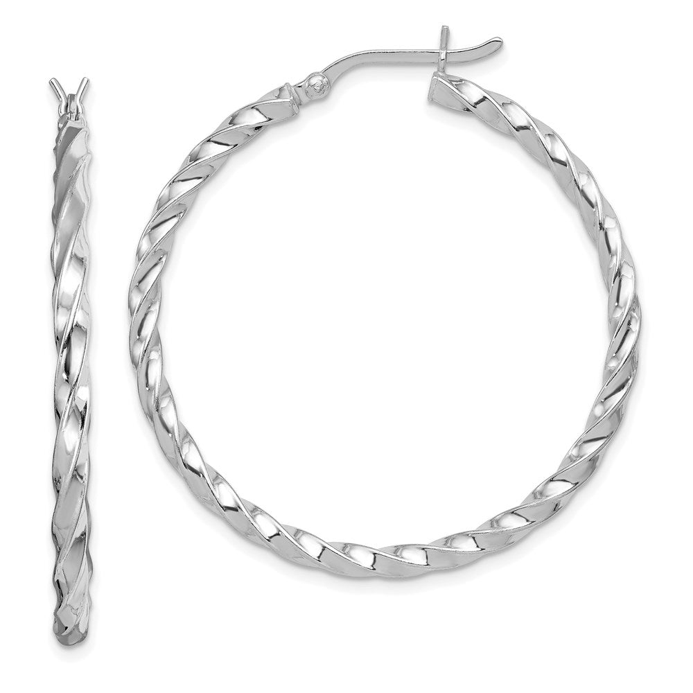 Sterling Silver Rhodium-plated Twisted 3x40mm Hoop Earrings, 40 x 3 mm