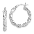 Sterling Silver Rhodium Plated Twisted 3.5x25mm Hoop Earrings, 25 x 3.5 mm