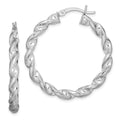 Sterling Silver Rhodium Plated Twisted 3.5x35mm Hoop Earrings, 35 x 3.5 mm