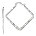 Sterling Silver Rhod-pltd Polished/Hammered Square Hoop Earrings, 33 x 37.25 mm