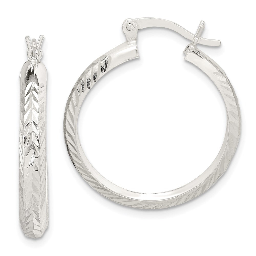 Sterling Silver Polished & Diamond-cut 4mm Round Hoop Earrings, 20 x 5 mm