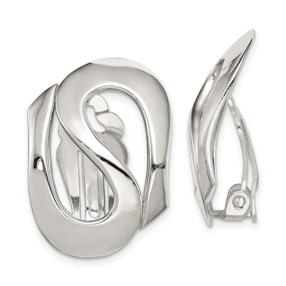 Sterling Silver Polished Fancy S Design Non-Pierced Earrings, 25 x 17 mm