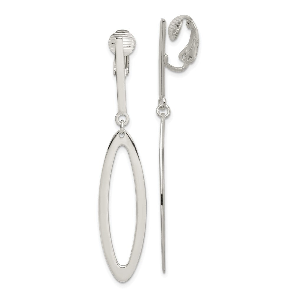 Sterling Silver Polished Non-Pierced Elongated Oval Dangle Earrings, 57 x 11 mm