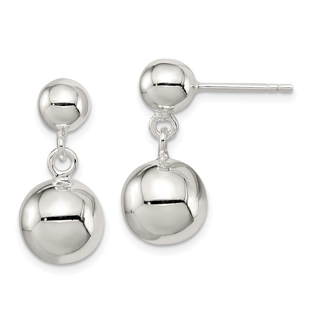 Sterling Silver Round Bead Dangle Post Earrings, 21 x 10 mm