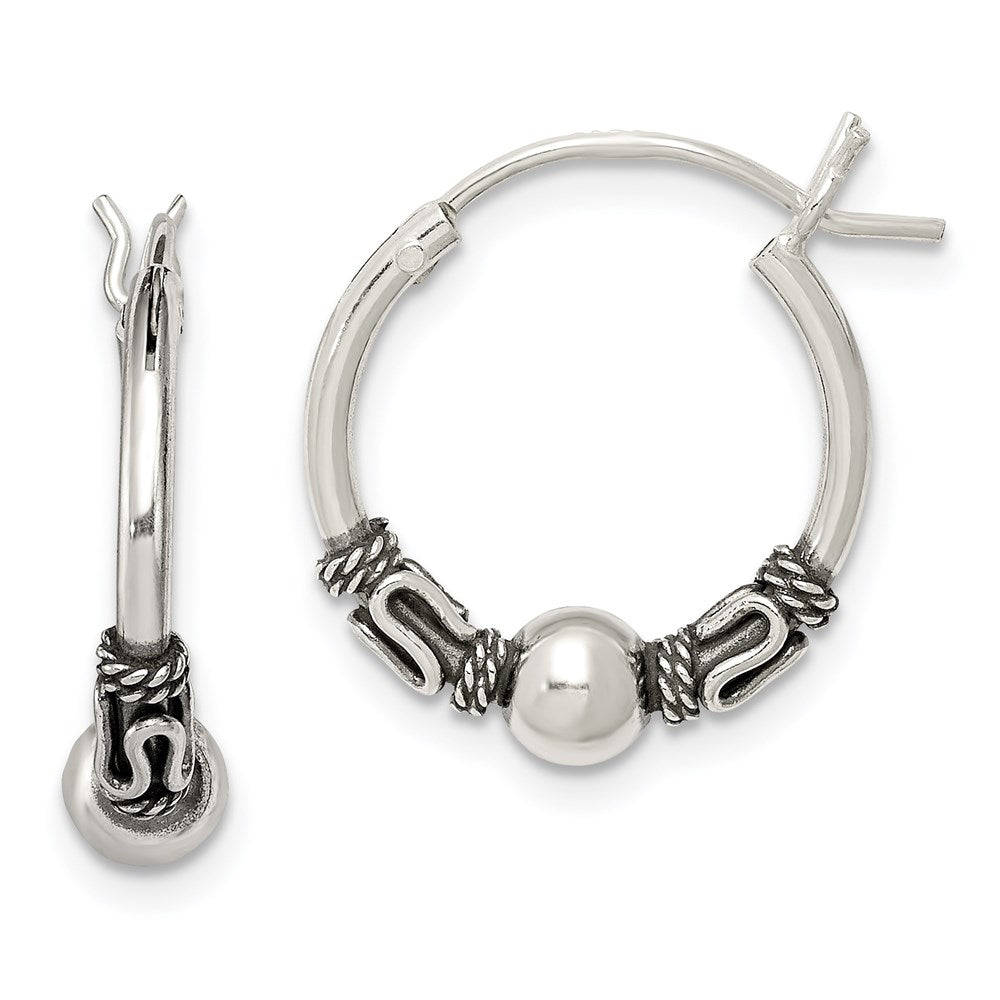 Sterling Silver Antiqued Hoop Earrings, 17 x 4.4 mm