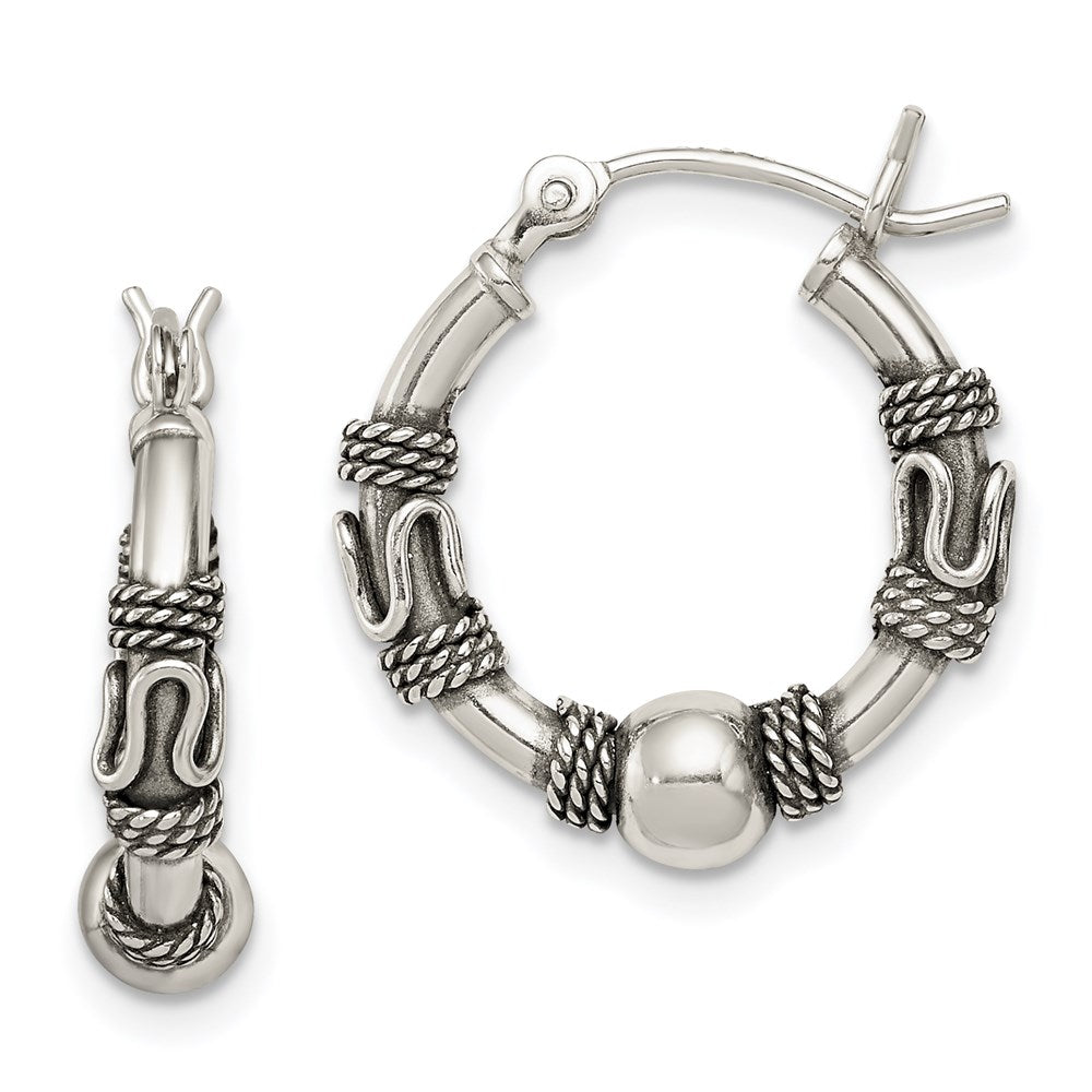 Sterling Silver Antiqued Hoop Earrings, 18 x 4.6 mm