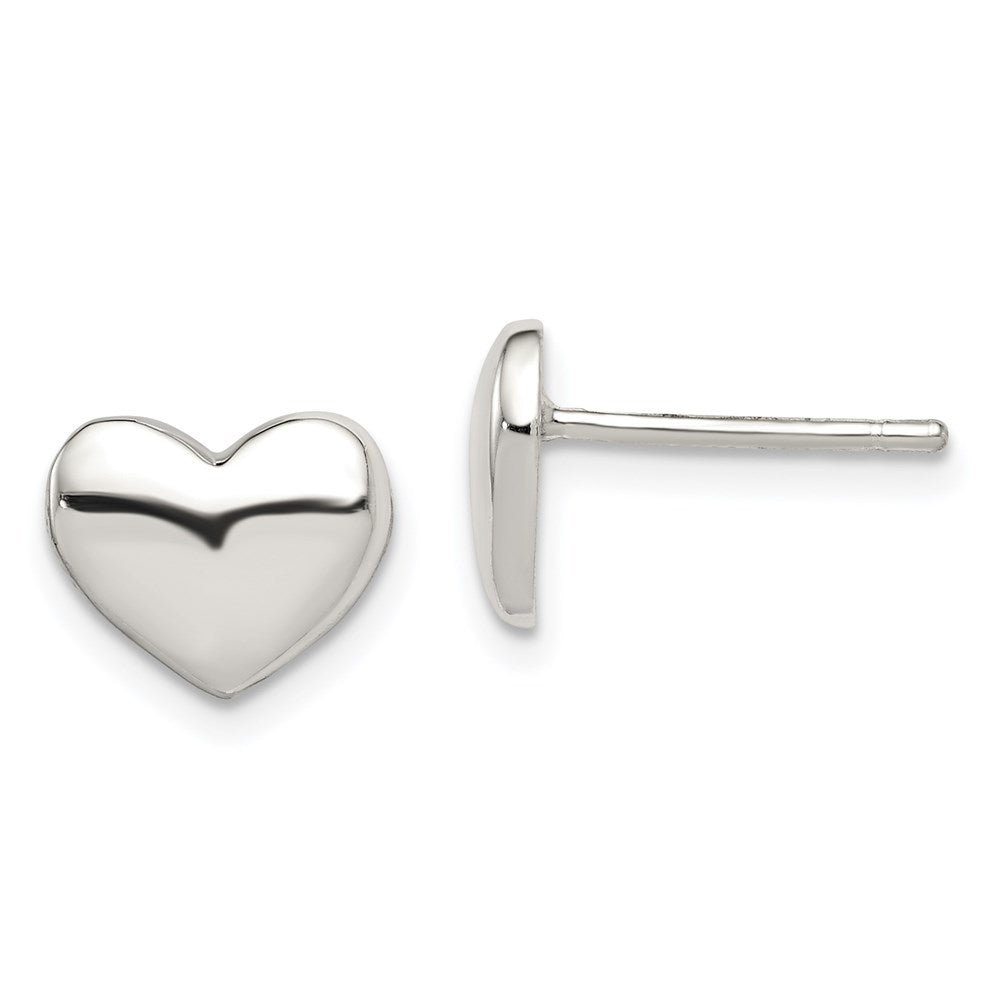 Sterling Silver Polished Heart Post Earrings, 8 x 9.5 mm