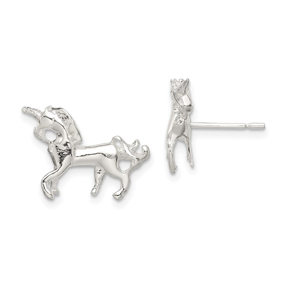 Sterling Silver Unicorn Mini Earrings, 11 x 10 mm
